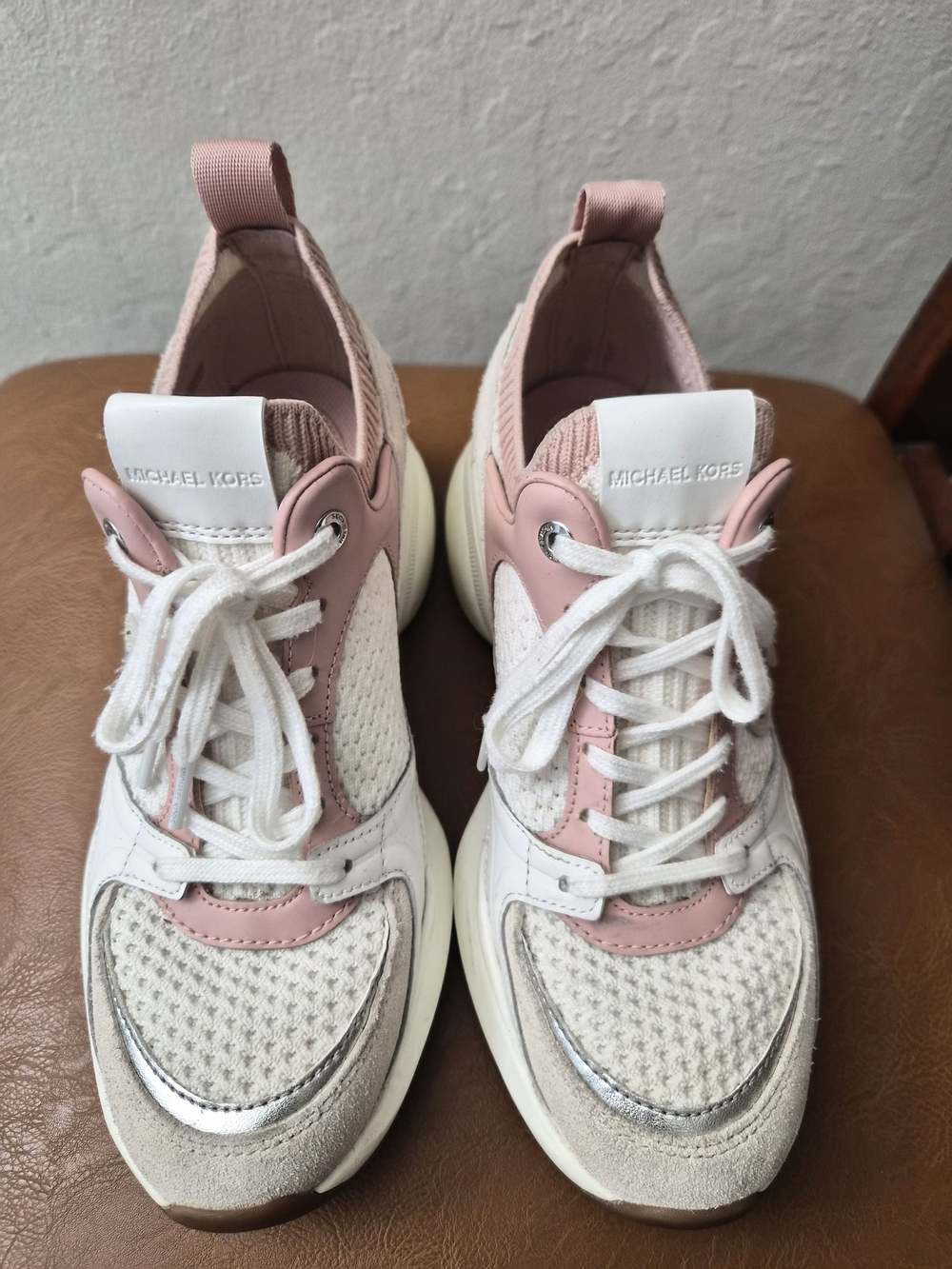 Michael Kors Pink and White Women's Chunky Knit Sneakers SIZE 7